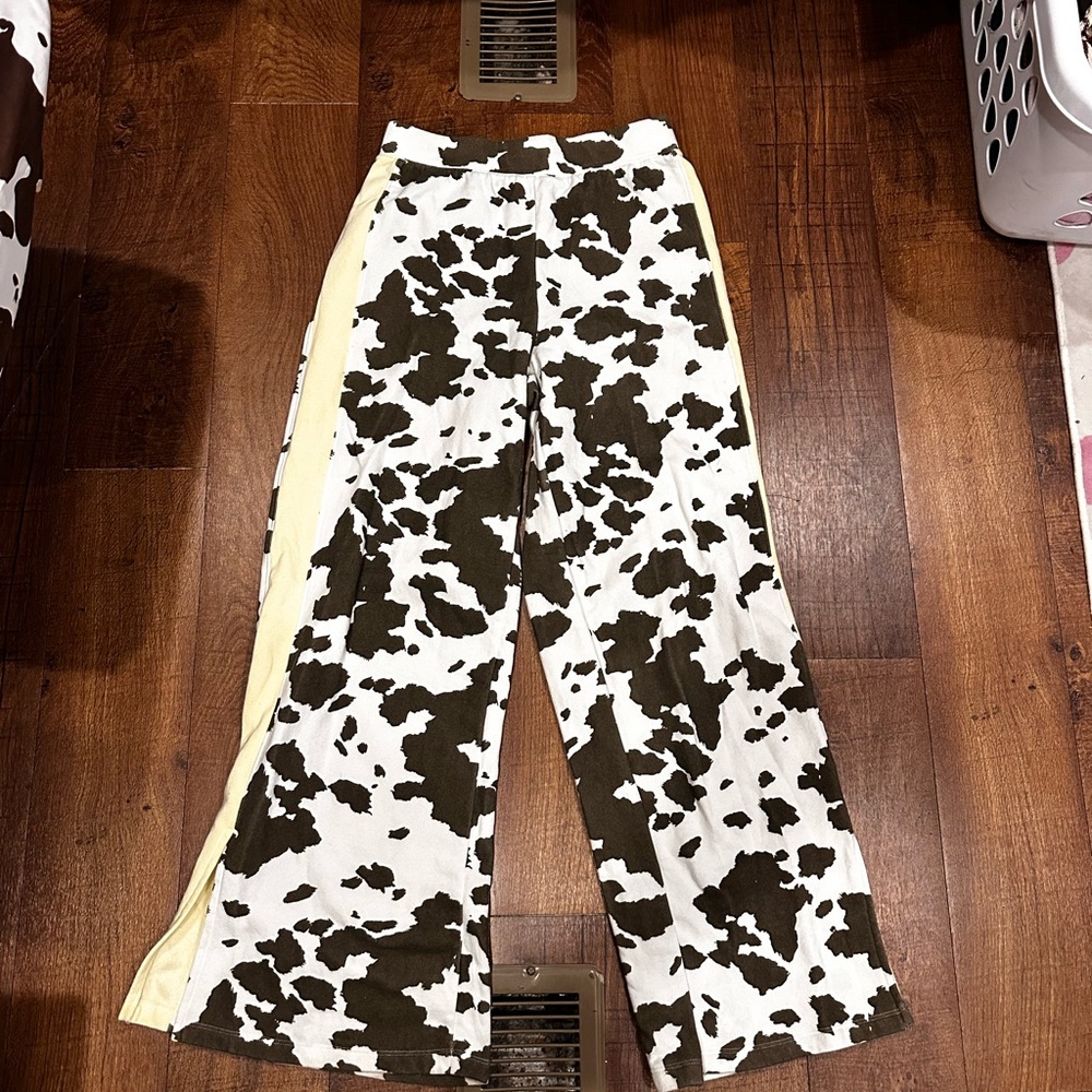 Grayson Threads Cow Print Joggers with Yellow Stripes - Picture 3 of 6